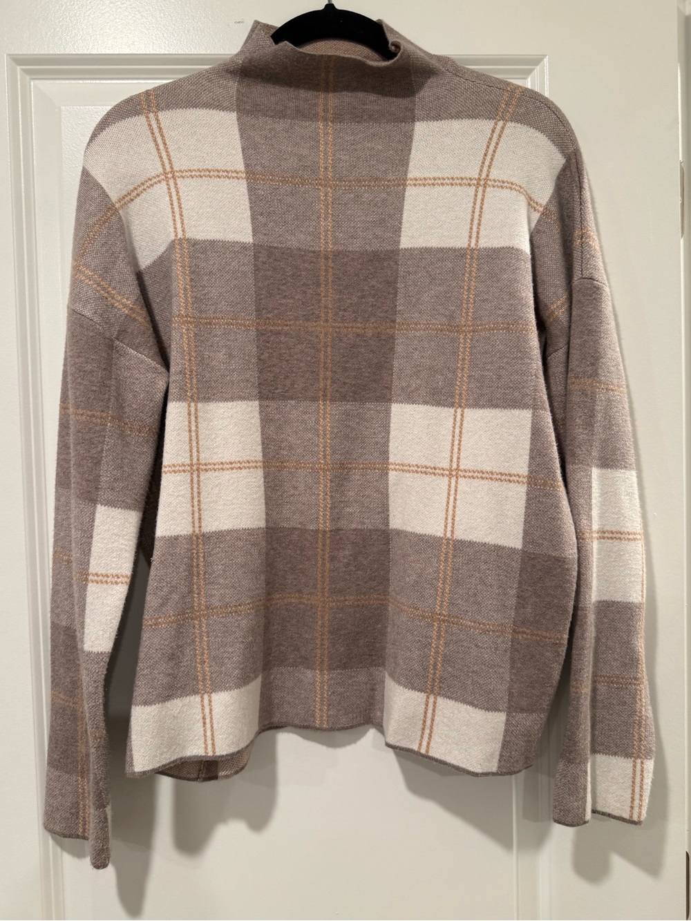 Rachel Zoe Taupe, Cream & Beige Plaid Mock Neck Sweater